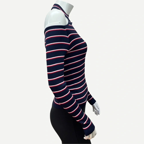 5/$20 Fankai striped halter cold shoulder S - Picture 2 of 5